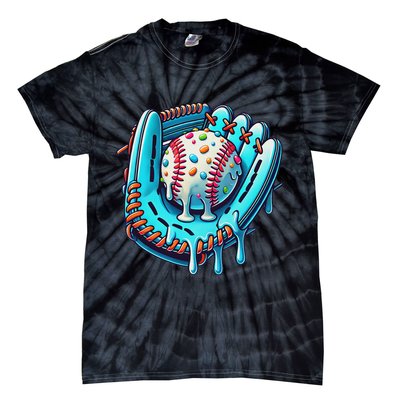 Baseball Drip Design Ice Cream Sprinkles Baseball Player Tie-Dye T-Shirt