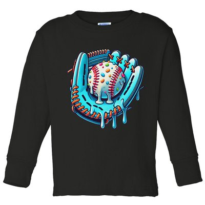 Baseball Drip Design Ice Cream Sprinkles Baseball Player Toddler Long Sleeve Shirt