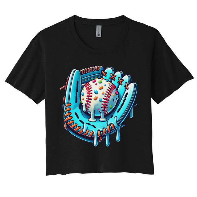 Baseball Drip Design Ice Cream Sprinkles Baseball Player Crop Top