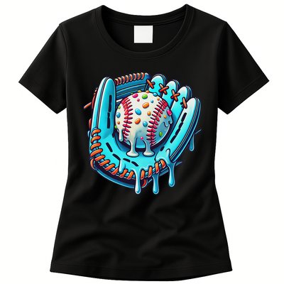 Baseball Drip Design Ice Cream Sprinkles Baseball Player Womens T-Shirt