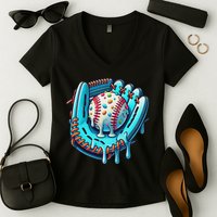 Baseball Drip Design Ice Cream Sprinkles Baseball Player Women's V-Neck T-Shirt