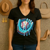Baseball Drip Design Ice Cream Sprinkles Baseball Player Women's V-Neck T-Shirt