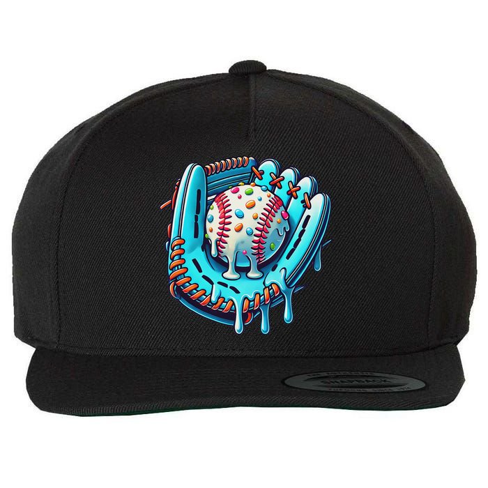 Baseball Drip Design Ice Cream Sprinkles Baseball Player Wool Snapback Cap