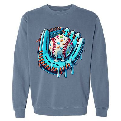 Baseball Drip Design Ice Cream Sprinkles Baseball Player Garment-Dyed Sweatshirt
