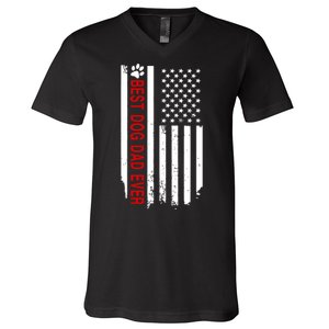 Best Dog Dad Ever American Flag Gift For Best Father Day Gifts V-Neck T-Shirt