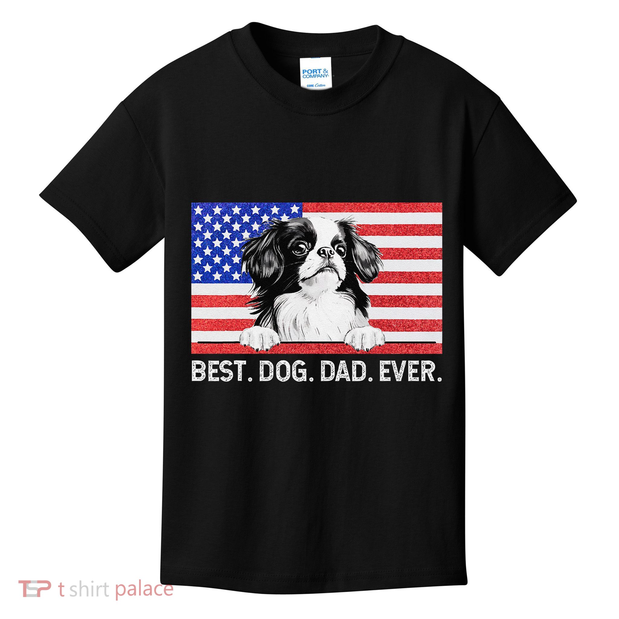 Best Dog Dad Ever American Flag Japanese Chin Kids T-Shirt
