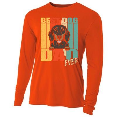 Best Dog Dad Ever Black And Tan Longhaired Dachshund Lover Meaningful Gift Cooling Performance Long Sleeve Crew