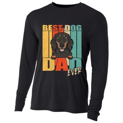Best Dog Dad Ever Black And Tan Longhaired Dachshund Lover Meaningful Gift Cooling Performance Long Sleeve Crew