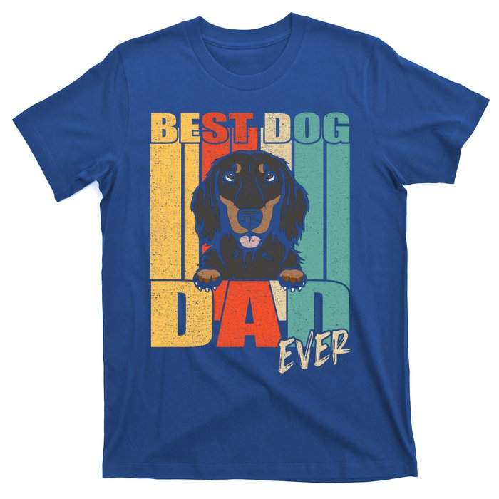 Best Dog Dad Ever Black And Tan Longhaired Dachshund Lover Meaningful Gift T-Shirt