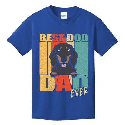 Best Dog Dad Ever Black And Tan Longhaired Dachshund Lover Meaningful Gift Kids T-Shirt