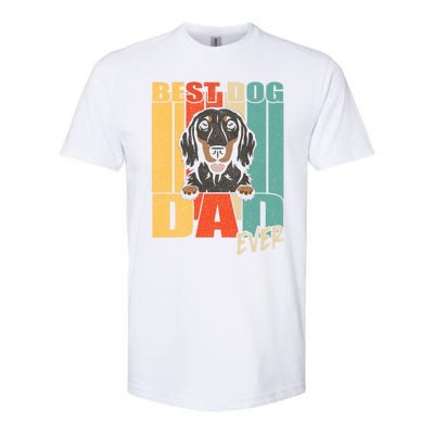 Best Dog Dad Ever Black And Tan Longhaired Dachshund Lover Meaningful Gift Softstyle CVC T-Shirt