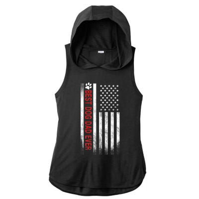 Best Dog Dad Ever American Flag Ladies PosiCharge Tri-Blend Wicking Draft Hoodie Tank