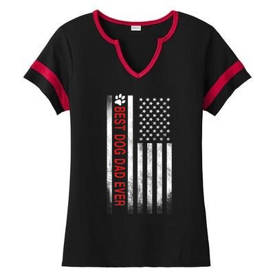 Best Dog Dad Ever American Flag Ladies Halftime Notch Neck Tee