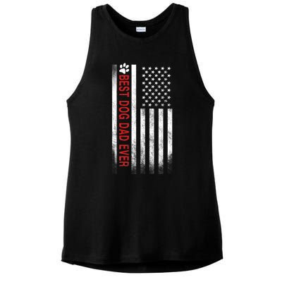 Best Dog Dad Ever American Flag Ladies PosiCharge Tri-Blend Wicking Tank