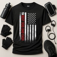 Best Dog Dad Ever American Flag Cooling Performance Crew T-Shirt