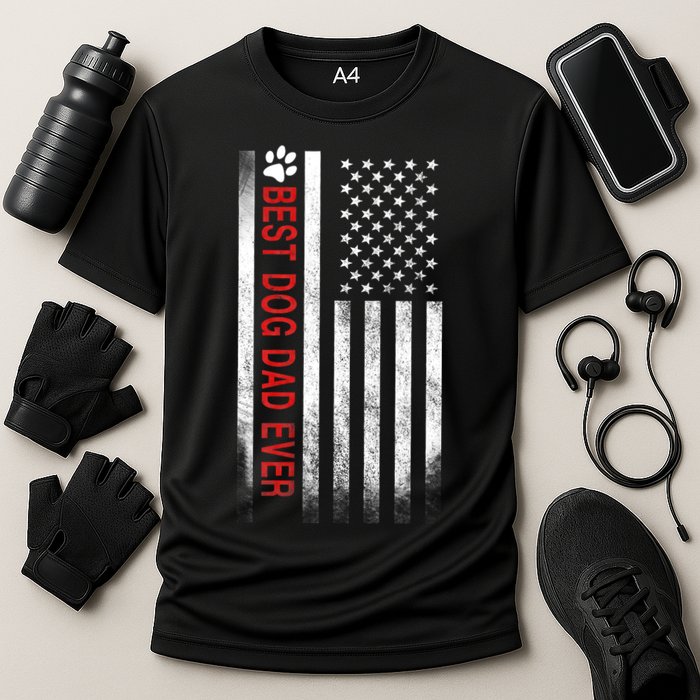 Best Dog Dad Ever American Flag Cooling Performance Crew T-Shirt