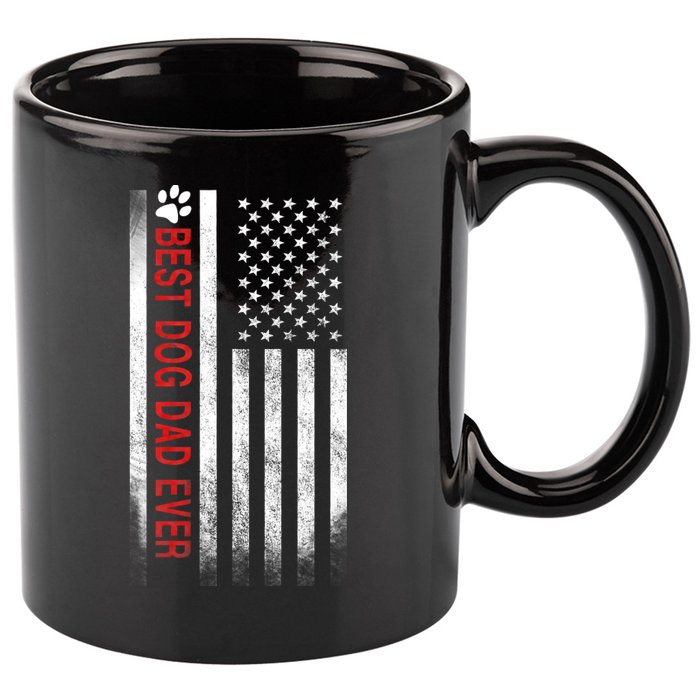 Best Dog Dad Ever American Flag 11oz C Handle Ceramic Mug