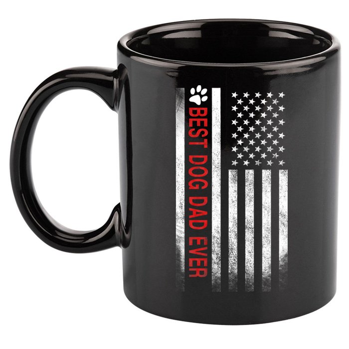 Best Dog Dad Ever American Flag 11oz C Handle Ceramic Mug