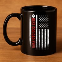 Best Dog Dad Ever American Flag 11oz C Handle Ceramic Mug