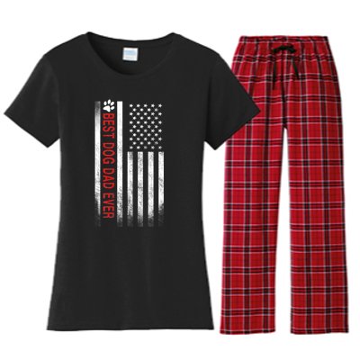 Best Dog Dad Ever American Flag Women's Flannel Pajama Set