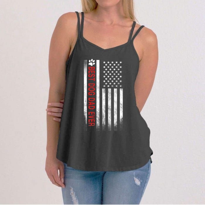 Best Dog Dad Ever American Flag Women's Strappy Tank