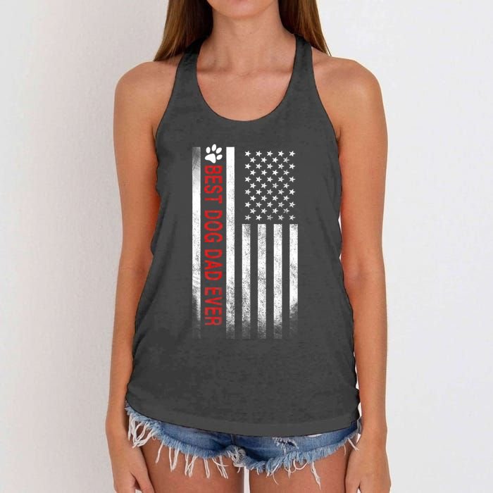 Best Dog Dad Ever American Flag Women's Knotted Racerback Tank