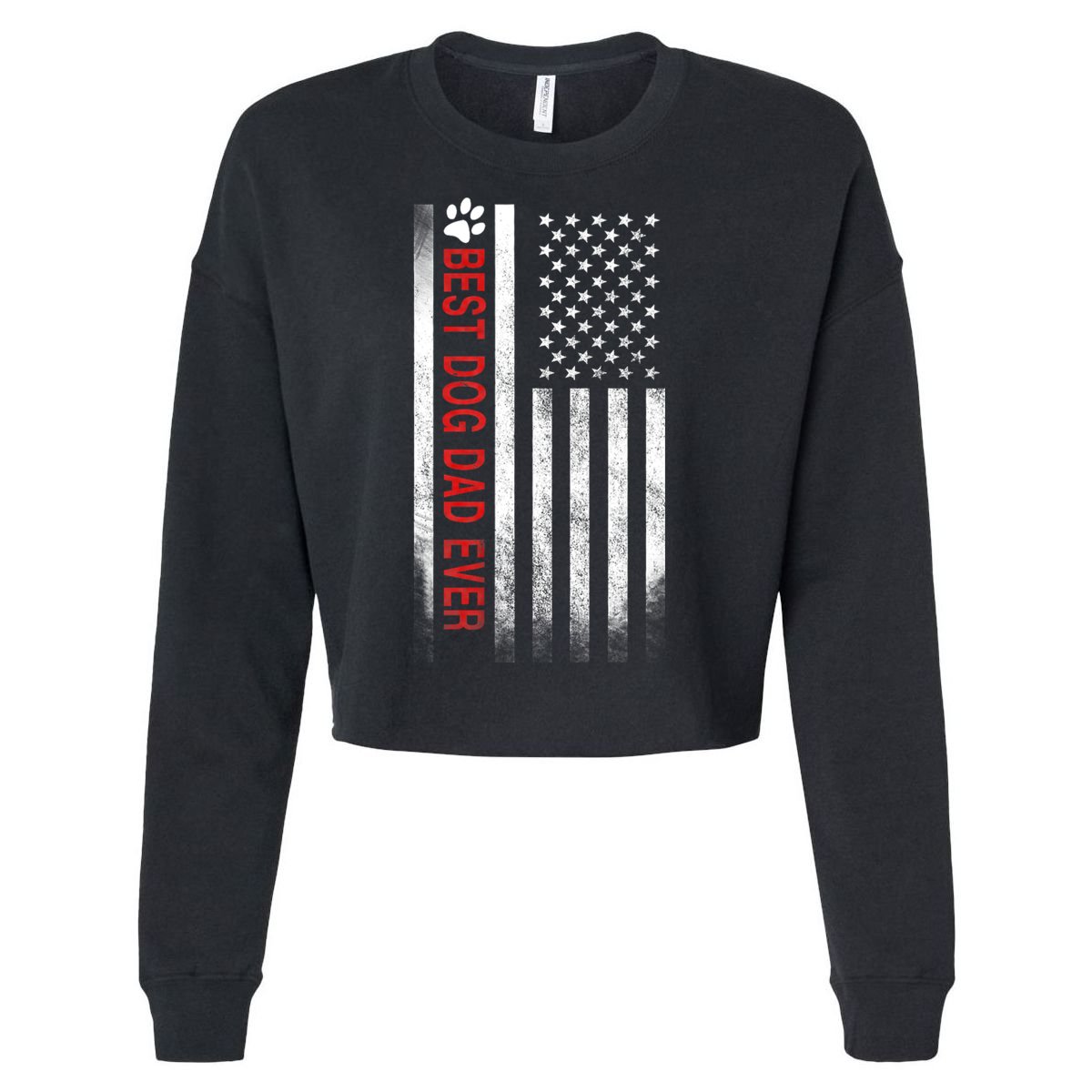 Best Dog Dad Ever American Flag Cropped Pullover Crew