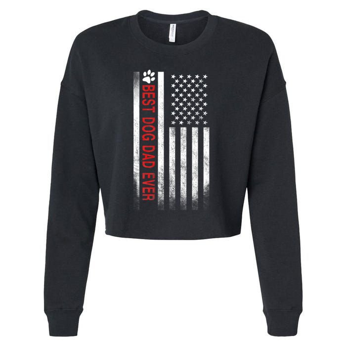 Best Dog Dad Ever American Flag Cropped Pullover Crew