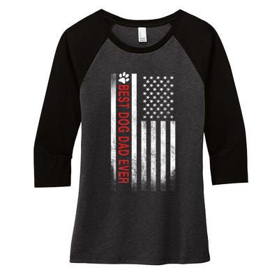 Best Dog Dad Ever American Flag Women's Tri-Blend 3/4-Sleeve Raglan Shirt