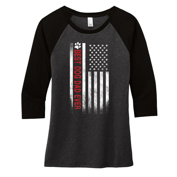 Best Dog Dad Ever American Flag Women's Tri-Blend 3/4-Sleeve Raglan Shirt