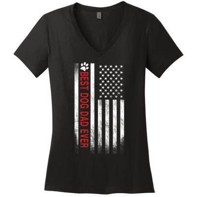 Best Dog Dad Ever American Flag Women's V-Neck T-Shirt