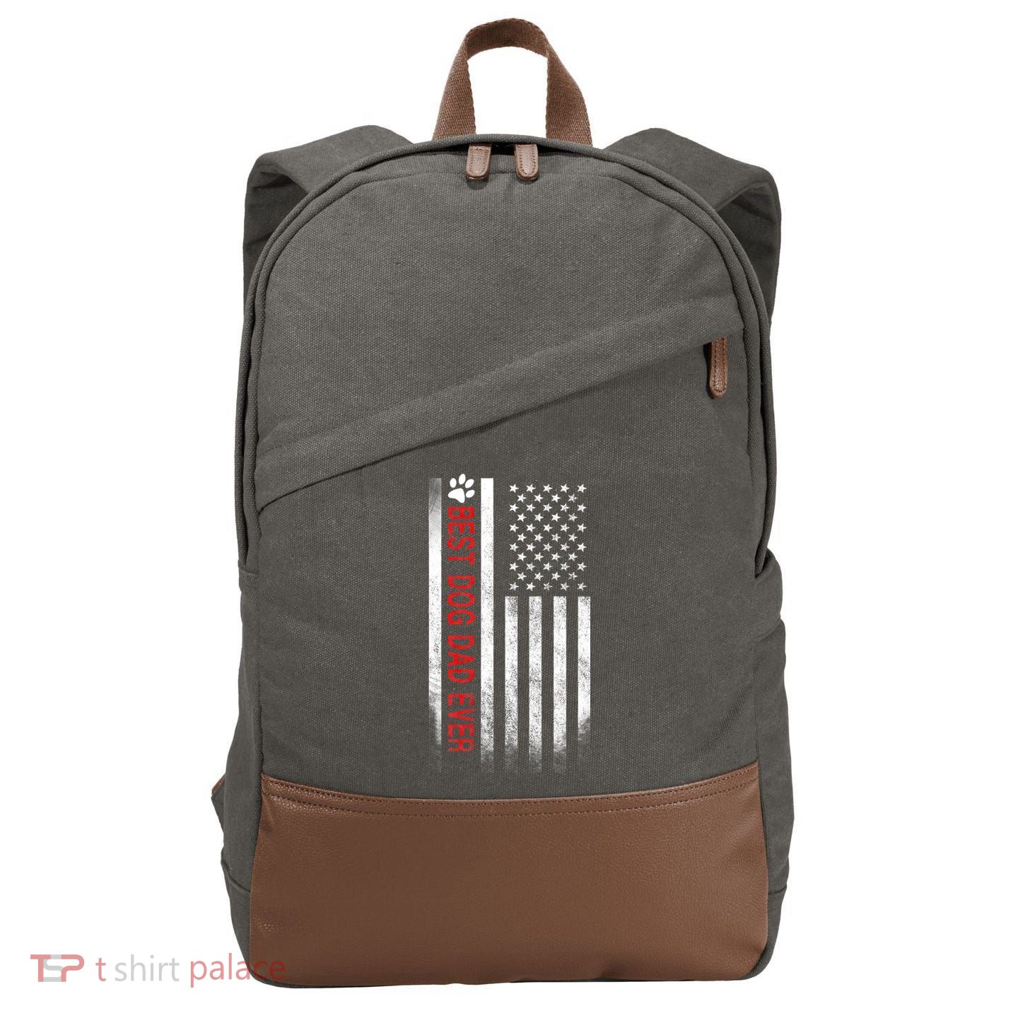 Best Dog Dad Ever American Flag Cotton Canvas Backpack
