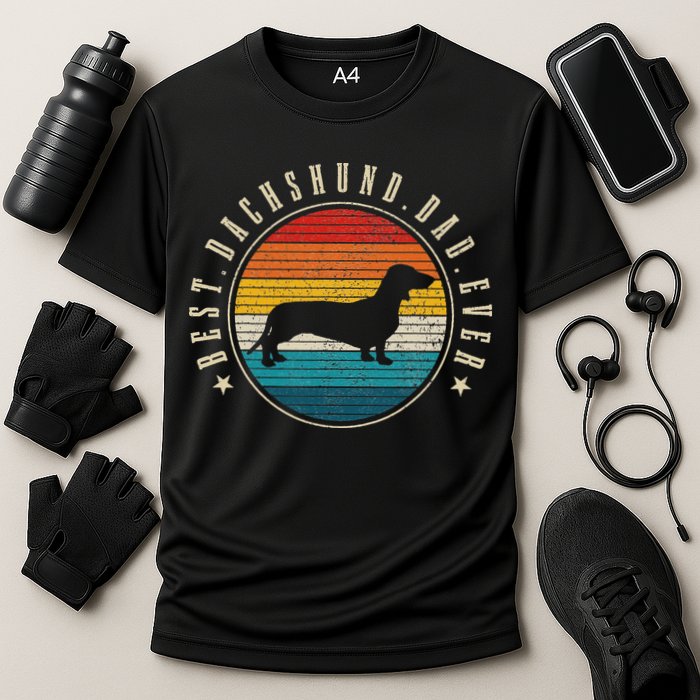 Best Dachshund Dad Ever Funny Doxie Wiener Dog Owner Cooling Performance Crew T-Shirt