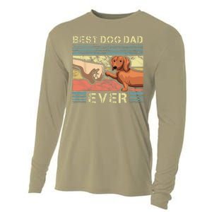 Best Dachshund Dad Ever Funny Wiener Dog Animal Lover Father Cooling Performance Long Sleeve Crew