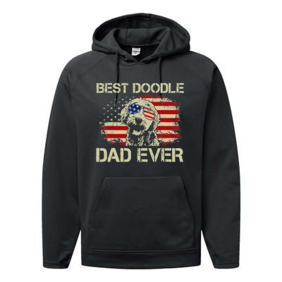 Best Doodle Dad Ever Goldendoodle 4th Of July Gift Performance Fleece Hoodie