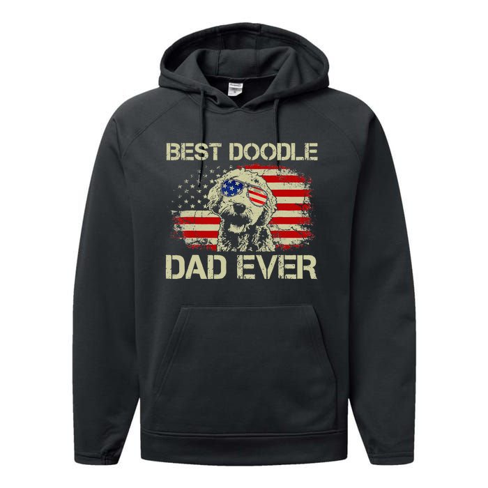 Best Doodle Dad Ever Goldendoodle 4th Of July Gift Performance Fleece Hoodie