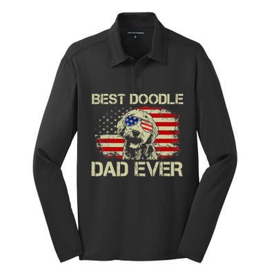 Best Doodle Dad Ever Goldendoodle 4th Of July Gift Silk Touch Performance Long Sleeve Polo