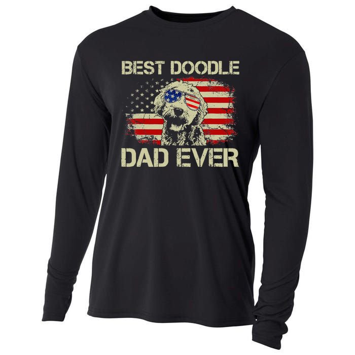 Best Doodle Dad Ever Goldendoodle 4th Of July Gift Cooling Performance Long Sleeve Crew