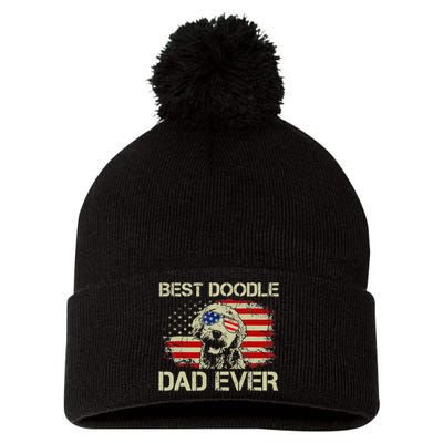 Best Doodle Dad Ever Goldendoodle 4th Of July Gift Pom Pom 12in Knit Beanie