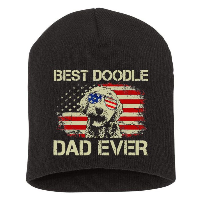 Best Doodle Dad Ever Goldendoodle 4th Of July Gift Short Acrylic Beanie