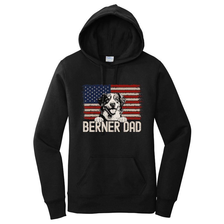 Best Dog Dad Ever American Flag Berner Dad Women's Pullover Hoodie