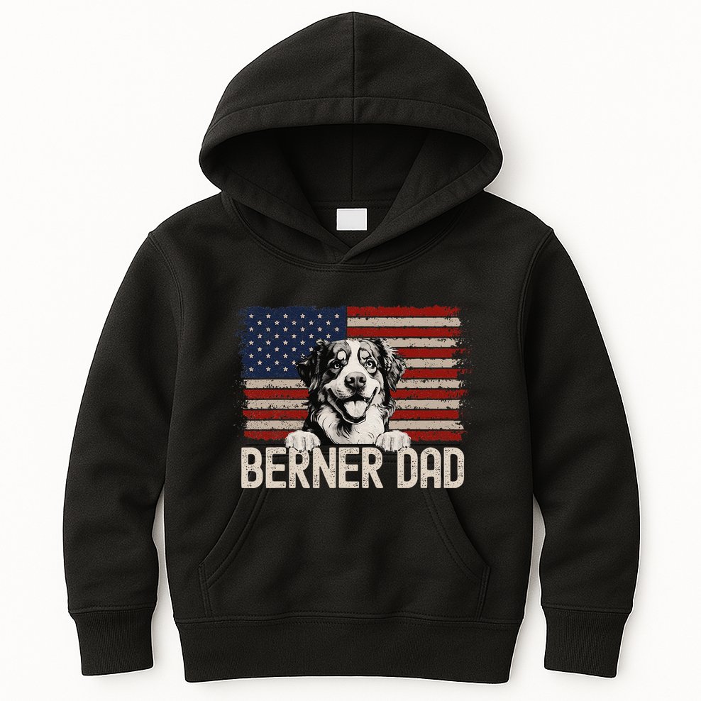 Best Dog Dad Ever American Flag Berner Dad Kids Hoodie