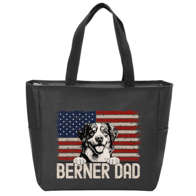 Best Dog Dad Ever American Flag Berner Dad Zip Tote Bag