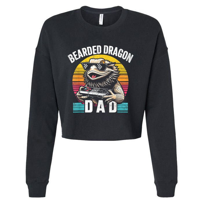 Bearded Dragon Dad Vintage Video Game Lizard Reptile Lover Cropped Pullover Crew