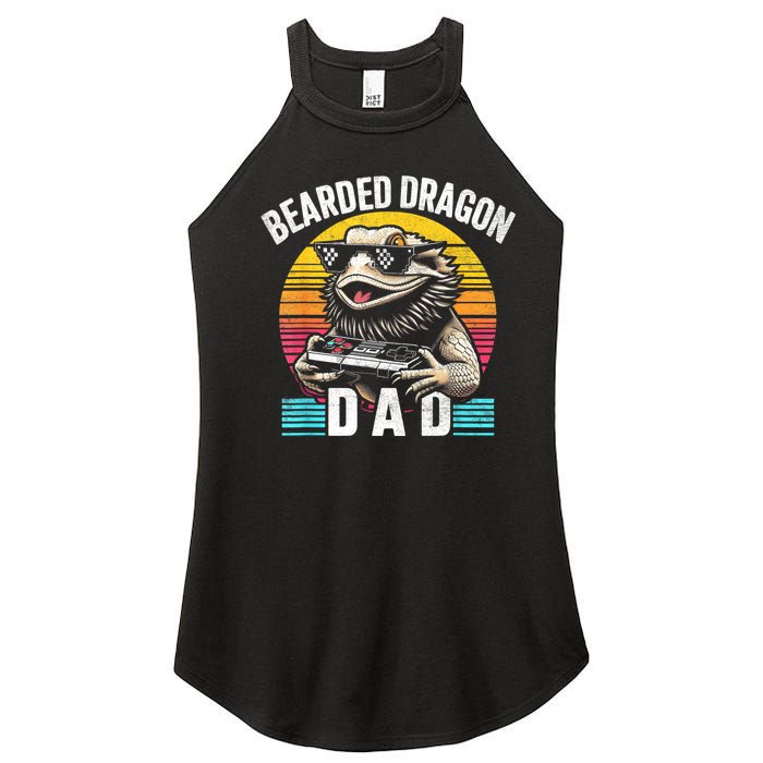 Bearded Dragon Dad Vintage Video Game Lizard Reptile Lover Women's Perfect Tri Rocker Tank