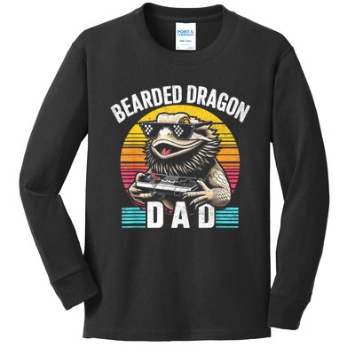 Bearded Dragon Dad Vintage Video Game Lizard Reptile Lover Kids Long Sleeve Shirt