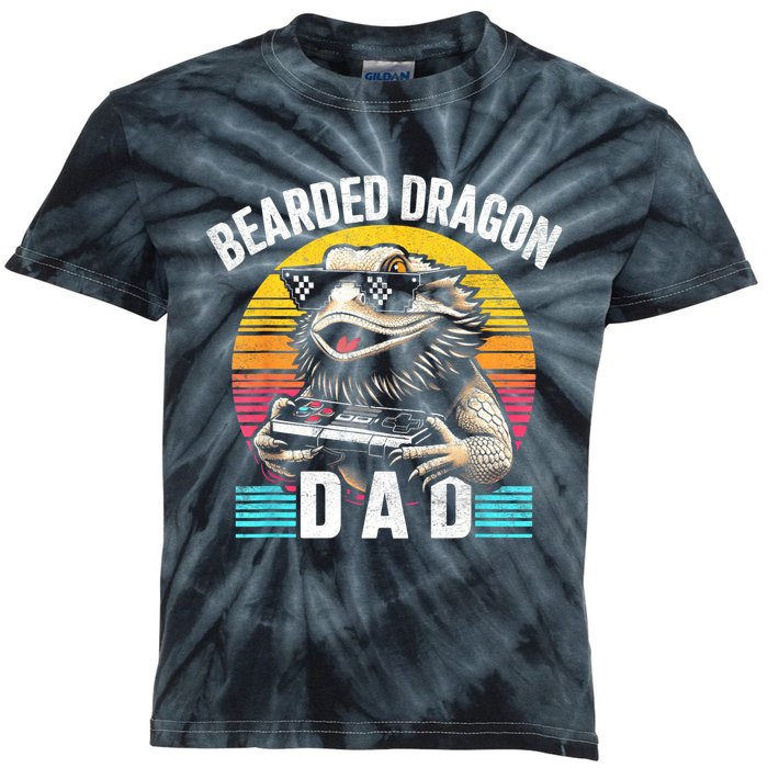 Bearded Dragon Dad Vintage Video Game Lizard Reptile Lover Kids Tie-Dye T-Shirt