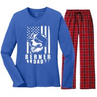 Berner Dog Dad American Flag Funny Gift For Best Father Daddy Great Gift Women's Long Sleeve Flannel Pajama Set 