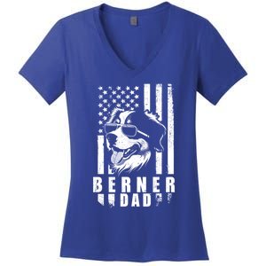 Berner Dog Dad American Flag Funny Gift For Best Father Daddy Great Gift Women's V-Neck T-Shirt