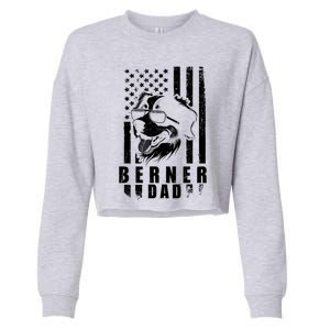 Berner Dog Dad American Flag Funny Gift For Best Father Daddy Great Gift Cropped Pullover Crew